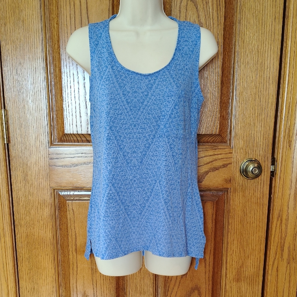 Geometric Blue Patterned "Made for Life" Sleeveless Tank or Exercise Top Small